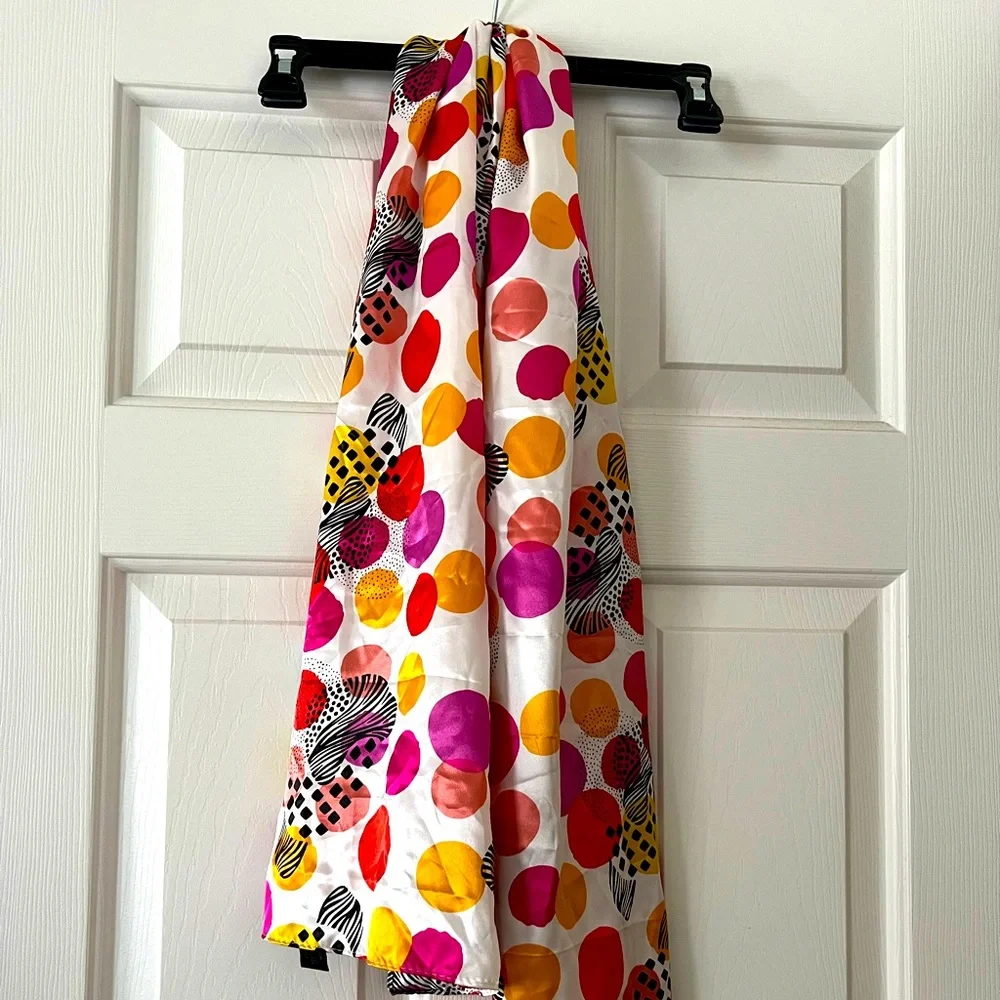 Vibrant Polka Dot Home Accent Throw - White with Pink, Orange & Yellow